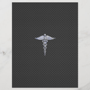 Silver Caduceus Medical Symbol Carbon Fibre Style