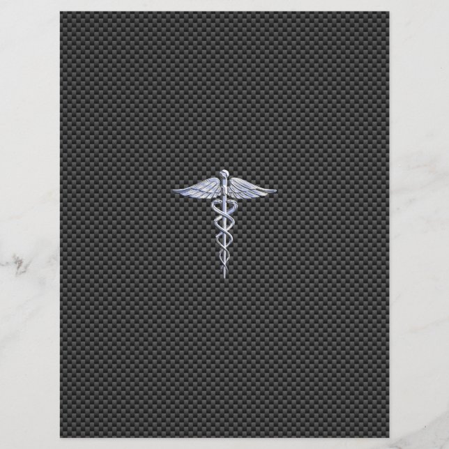 Silver Caduceus Medical Symbol Carbon Fibre Style (Front)