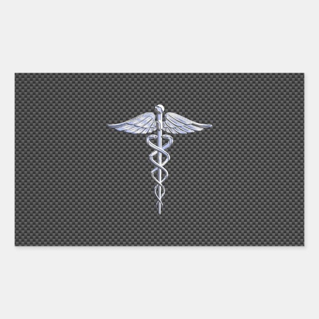 Silver Caduceus Medical Symbol Carbon Fibre Style Sticker (Front)
