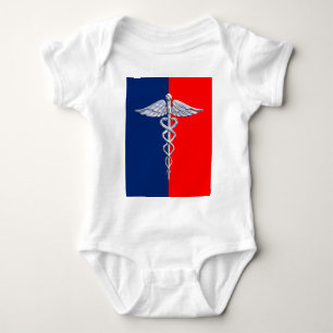 Silver Caduceus Medical Symbol League Baby Bodysuit
