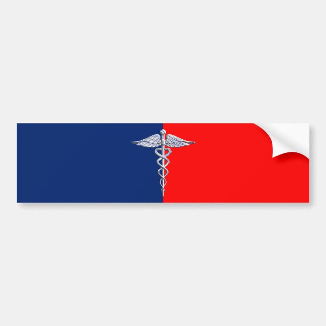 Silver Caduceus Medical Symbol League Bumper Sticker (Front)