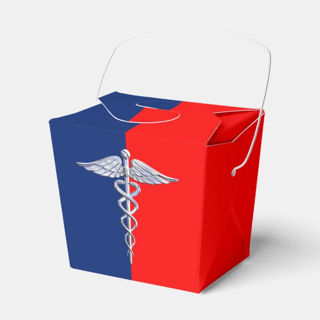 Silver Caduceus Medical Symbol League Favor Box (Front Side)
