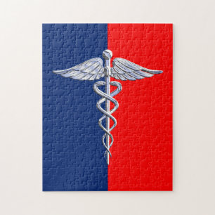 Silver Caduceus Medical Symbol League Jigsaw Puzzle