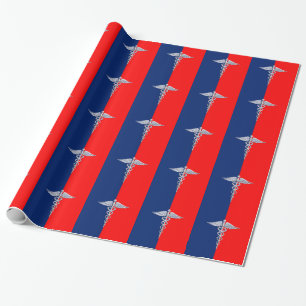 Silver Caduceus Medical Symbol League Wrapping Paper