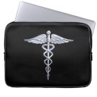 Silver Caduceus Medical Symbol on Black