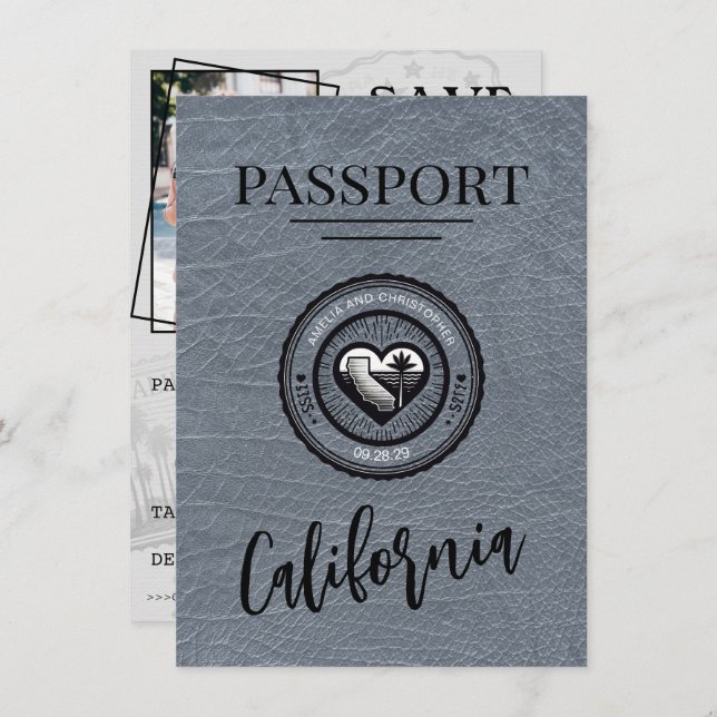 Silver California Passport Save The Date (Front/Back)