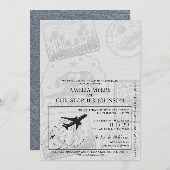 Silver California Passport Wedding Invitation (Front/Back)