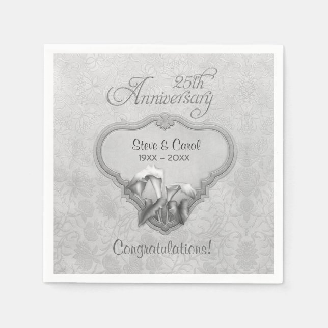 Silver Calla Lily 25th Anniversary  - Customize Napkin (Front)