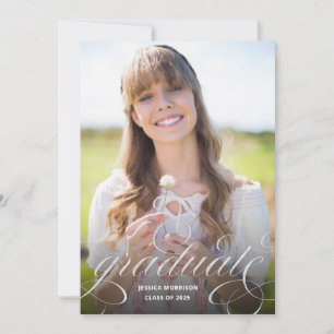 Silver Calligraphy Overlay Photo Graduation Party Invitation