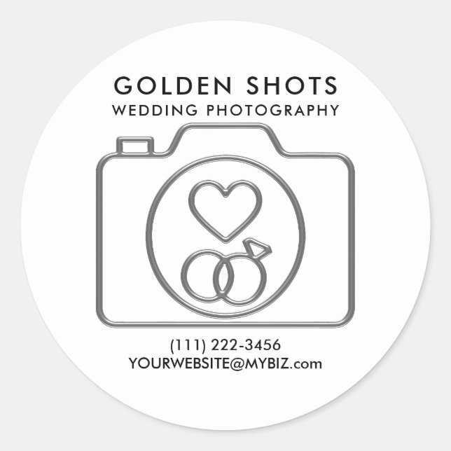 Silver Camera Heart & Wedding Rings Photography Classic Round Sticker (Front)