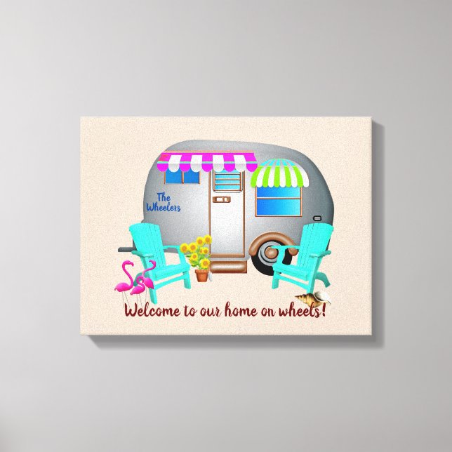 Silver Camper Welcome Name Stretched Canvas Print (Front)