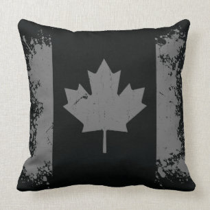 Silver Canada Grunge Flag Throw Pillow