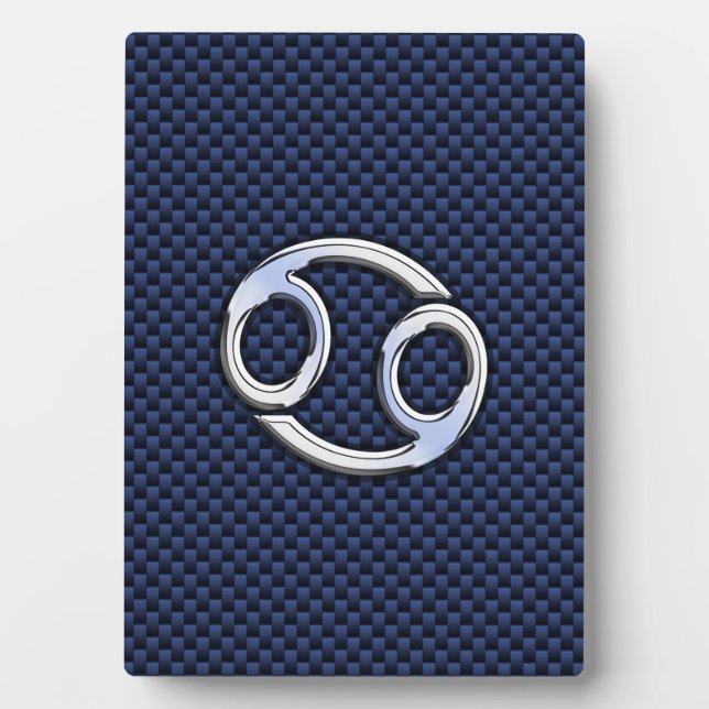 Silver Cancer Sign on Navy Blue Carbon Fibre Print Plaque (Front)