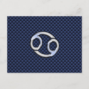 Silver Cancer Sign on Navy Blue Carbon Fibre Print Postcard