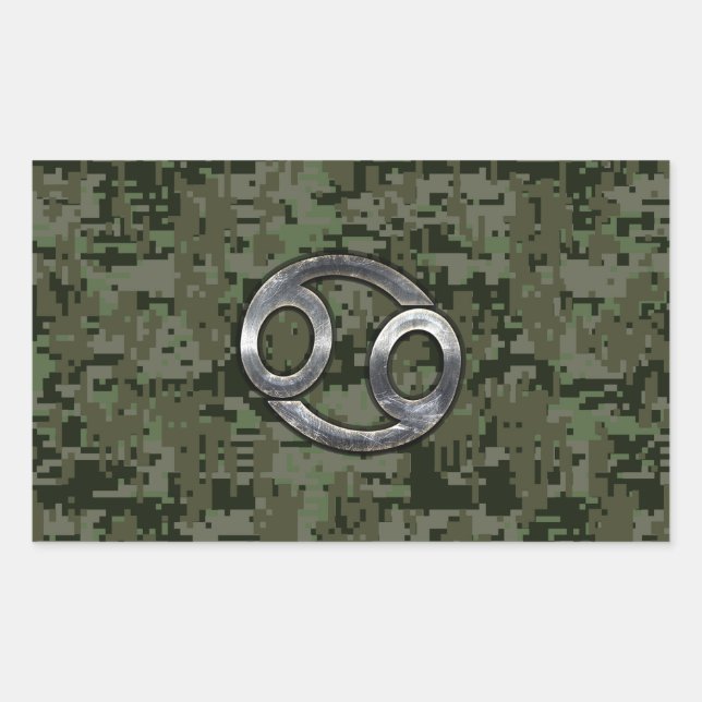 Silver Cancer Zodiac Sign on Green Digital Camo Sticker (Front)