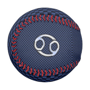 Silver Cancer Zodiac Symbol Navy Carbon Fibre Baseball
