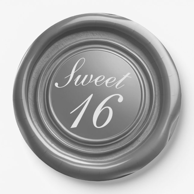Silver Candle Wax Seal Drip Sweet 16 Wedding Paper Plate (Front)