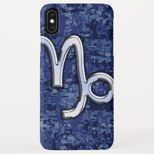 Silver Capricorn Zodiac Symbol Blue Camouflage iPhone XS Max Case