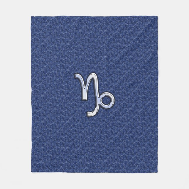 Silver Capricorn Zodiac Symbol Blue Camouflage Fleece Blanket (Front)