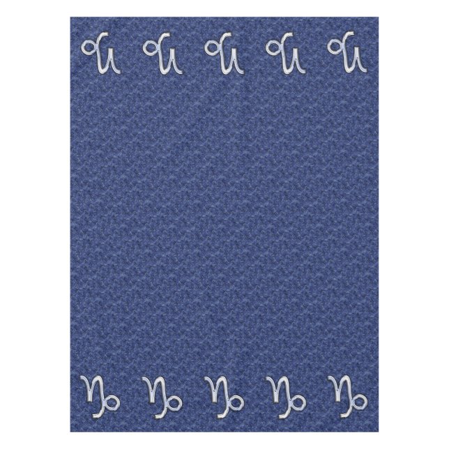 Silver Capricorn Zodiac Symbol Blue Camouflage Tablecloth (Front)