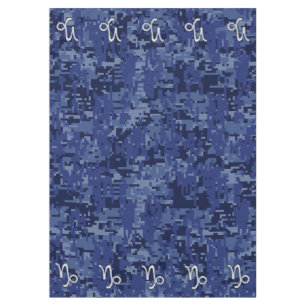 Silver Capricorn Zodiac Symbol Blue Camouflage Tablecloth
