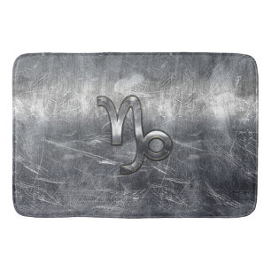 Silver Capricorn Zodiac Symbol Steel Style Bath Mat