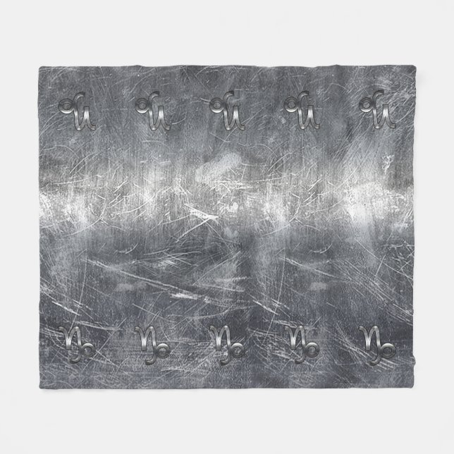 Silver Capricorn Zodiac Symbol Steel Style Fleece Blanket (Front (Horizontal))