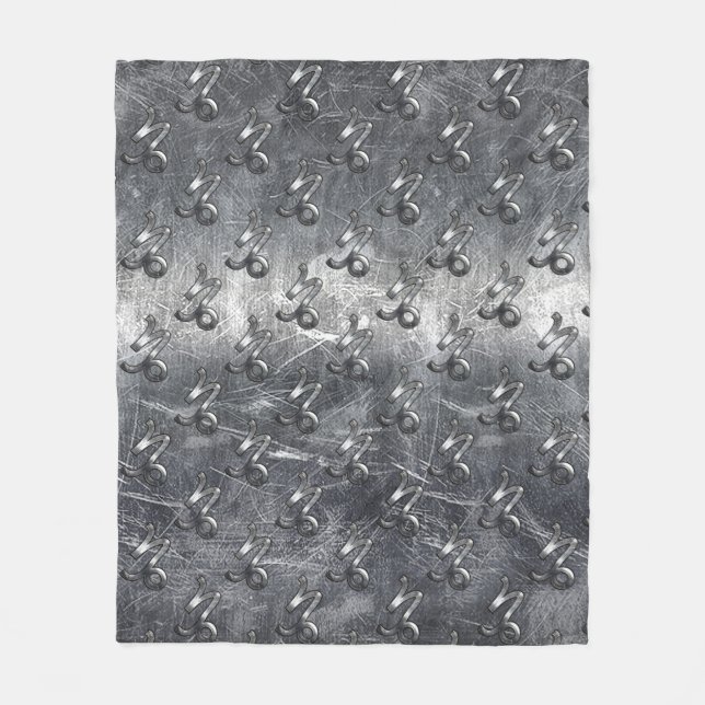 Silver Capricorn Zodiac Symbol Steel Style Fleece Blanket (Front)