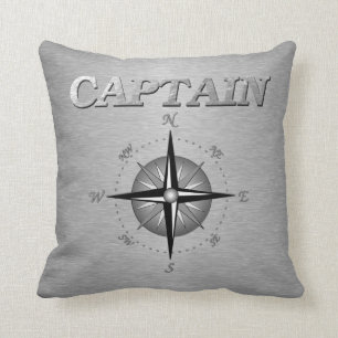 Silver Captain with Compass Rose Throw Pillow