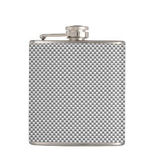 Silver Carbon Fibre Style Print Hip Flask