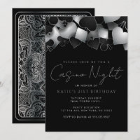 Silver Casino Night Party Invitations