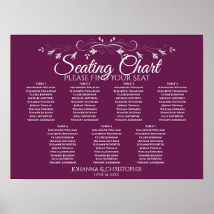 Silver & Cassis Chic 7 Table Wedding Seating Chart