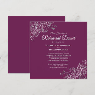 Silver & Cassis Square Wedding Rehearsal Dinner Invitation