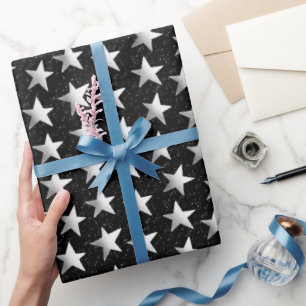 Silver Celebration Stars Wrapping Paper