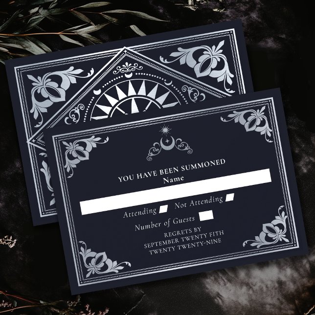 Silver Celestial Art Nouveau Tarot Gothic Wedding  RSVP Card (Creator Uploaded)