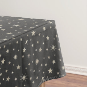 Silver Celestial Stars Pattern Cute Charcoal Grey Tablecloth