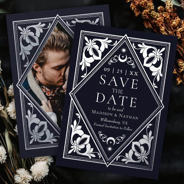 Silver Celestial Tarot Gothic Photo Save the Date (Creator Uploaded)