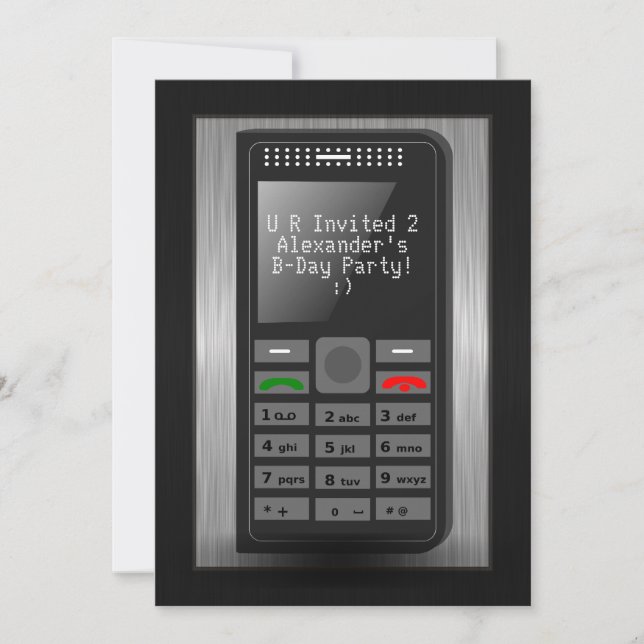 Silver Cell Phone Teen Birthday Party Invitation (Front)