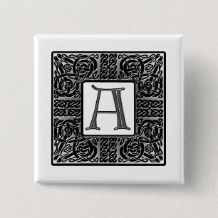 Silver Celtic "A" Monogram 2 Inch Square Button