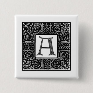 Silver Celtic "A" Monogram 2 Inch Square Button