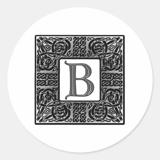 Silver Celtic "B" Monogram Classic Round Sticker (Front)