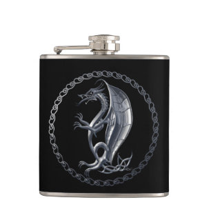 Silver Celtic Dragon Hip Flask