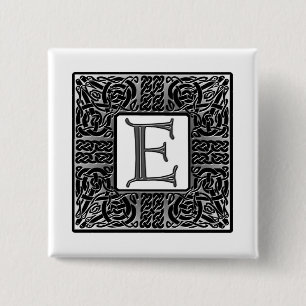 Silver Celtic "E" Monogram 2 Inch Square Button