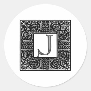 Silver Celtic "J" Monogram Classic Round Sticker