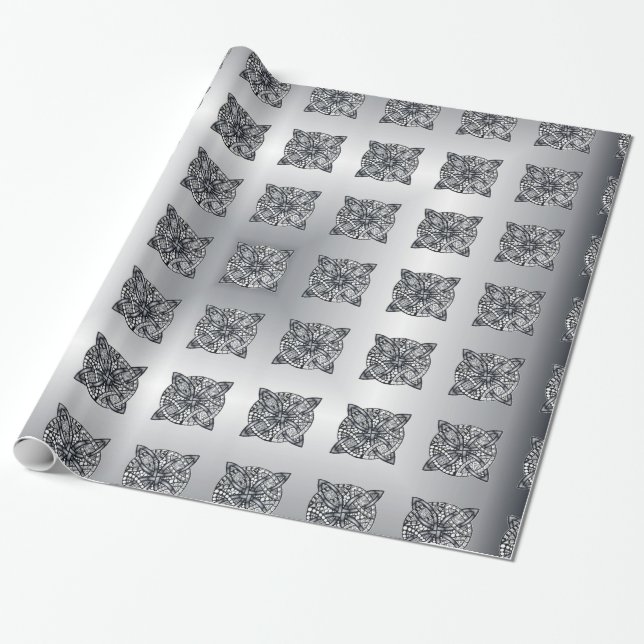 Silver Celtic Knot Customizable Wrapping Paper (Unrolled)