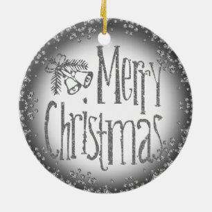 Silver ceramics embellishment with happy Christmas Ceramic Ornament