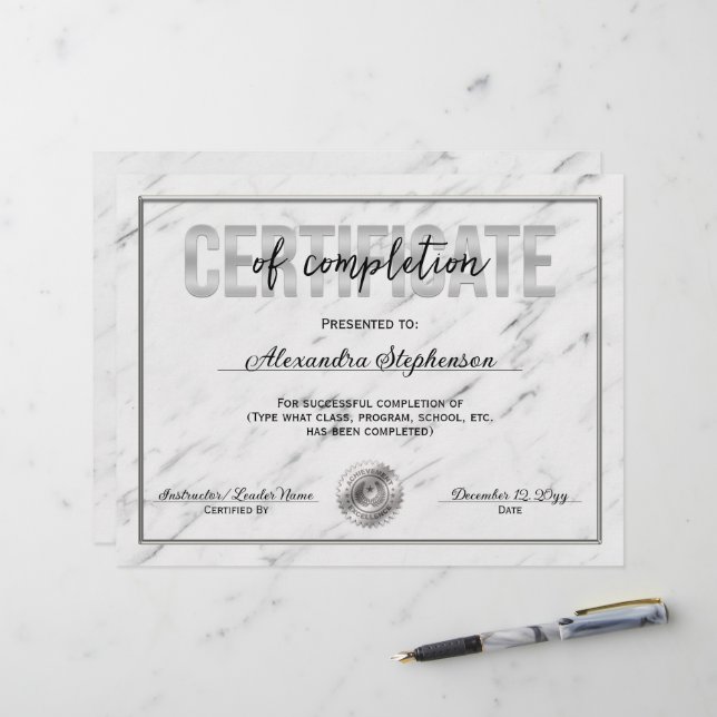 Silver Certificate of Completion Course Award (Front/Back In Situ)