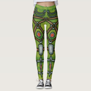 Silver Chain and Rubies, Green and Brown Leggings