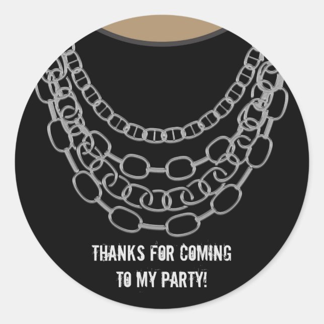 Silver Chains Black Hip Hop Dance Birthday Party Classic Round Sticker (Front)