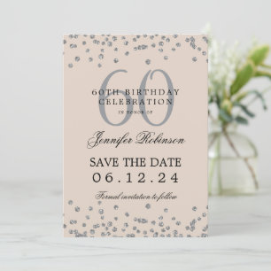 Silver Champagne 60th Birthday Save Date Details Invitation